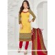 Irresistible Embroidered Work Yellow Churidar Suit