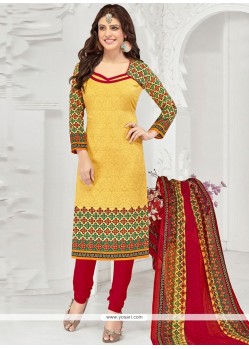 Irresistible Embroidered Work Yellow Churidar Suit