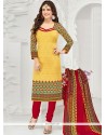 Irresistible Embroidered Work Yellow Churidar Suit