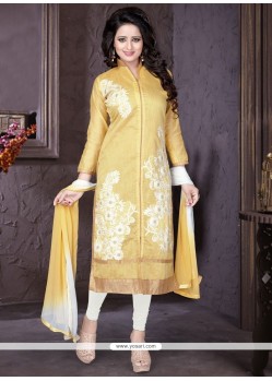 Cute Chanderi Off White Churidar Suit