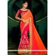 Perfervid Hot Pink And Orange Embroidered Work Bamber Georgette Designer Half N Half Saree