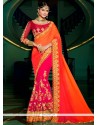 Perfervid Hot Pink And Orange Embroidered Work Bamber Georgette Designer Half N Half Saree