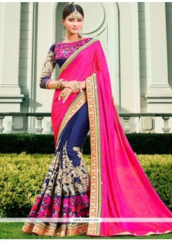 Nice Bamber Georgette Navy Blue Designer Half N Half Saree