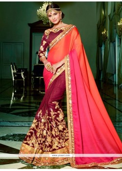 Thrilling Patch Border Work Art Silk Designer Half N Half Saree