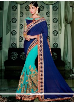 Sensational Satin Blue Designer Half N Half Saree