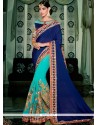 Sensational Satin Blue Designer Half N Half Saree