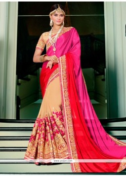 Vivacious Multi Colour Patch Border Work Designer Half N Half Saree