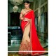 Genius Embroidered Work Red Georgette Designer Half N Half Saree