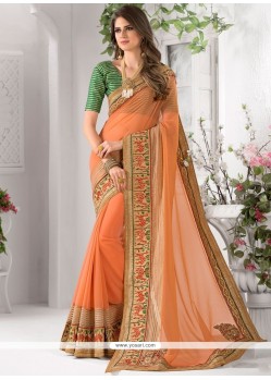 Immaculate Faux Chiffon Orange Designer Traditional Saree