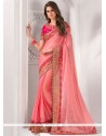 Paramount Chiffon Satin Embroidered Work Designer Traditional Saree