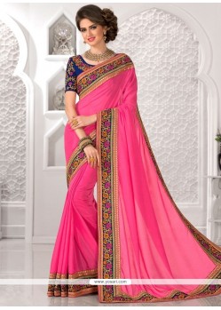 Baronial Pink Embroidered Work Art Silk Classic Designer Saree