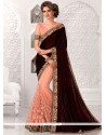 Perfect Embroidered Work Peach Classic Designer Saree