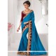 Ethnic Satin Blue Patch Border Work Designer Traditional Saree