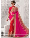 Modernistic Embroidered Work Hot Pink Art Silk Traditional Saree