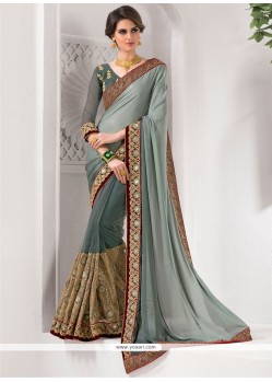 Beautiful Patch Border Work Faux Chiffon Designer Traditional Saree