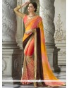 Amazing Multi Colour Lace Work Faux Chiffon Traditional Designer Saree