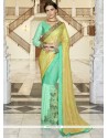 Tiptop Georgette Sea Green And Yellow Designer Half N Half Saree