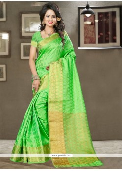 Innovative Weaving Work Green Designer Traditional Saree