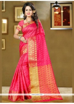 Hot Pink Weaving Work Art Silk Classic Designer Saree