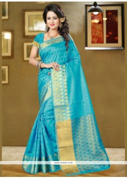 Mesmeric Weaving Work Turquoise Traditional Saree