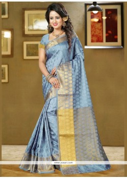 Ethnic Art Silk Blue Weaving Work Classic Designer Saree