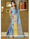 Ethnic Art Silk Blue Weaving Work Classic Designer Saree