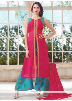Intriguing Hot Pink Georgette Designer Palazzo Suit