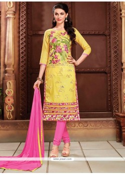 Intriguing Yellow Cotton Churidar Suit