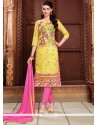 Intriguing Yellow Cotton Churidar Suit