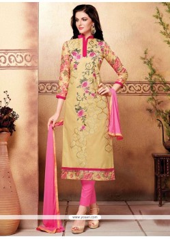 Intrinsic Embroidered Work Beige Cotton Churidar Suit