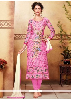 Magnetize Cotton Pink Embroidered Work Churidar Suit