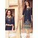 Honourable Embroidered Work Navy Blue Cotton Churidar Suit