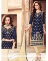 Honourable Embroidered Work Navy Blue Cotton Churidar Suit