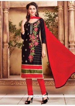 Mod Black Embroidered Work Cotton Churidar Suit