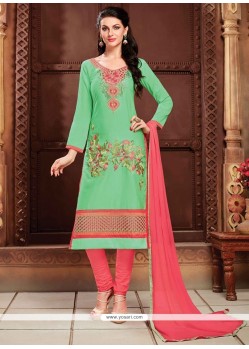 Divine Cotton Sea Green Embroidered Work Churidar Suit