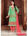 Divine Cotton Sea Green Embroidered Work Churidar Suit