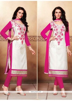 Piquant Embroidered Work Off White Cotton Churidar Suit