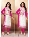 Piquant Embroidered Work Off White Cotton Churidar Suit