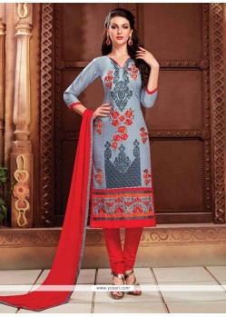 Mesmeric Cotton Embroidered Work Churidar Suit