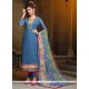 Stone Georgette Churidar Designer Suit In Blue