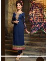 Wonderous Navy Blue Embroidered Work Georgette Churidar Designer Suit