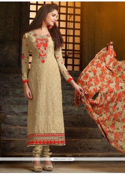 Absorbing Stone Work Georgette Beige Churidar Designer Suit