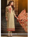 Absorbing Stone Work Georgette Beige Churidar Designer Suit