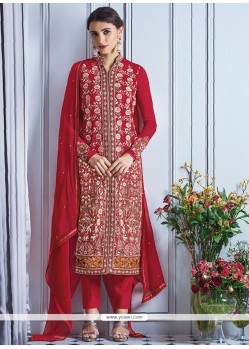 Pleasance Red Resham Work Churidar Designer Suit