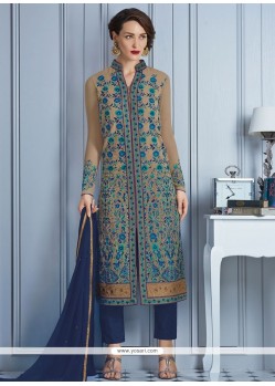 Classy Georgette Navy Blue Embroidered Work Churidar Designer Suit