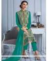 Elegant Resham Work Sea Green Georgette Churidar Designer Suit