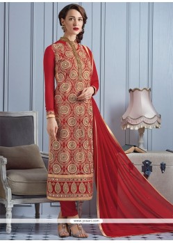 Aspiring Resham Work Georgette Red Churidar Designer Suit