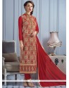 Aspiring Resham Work Georgette Red Churidar Designer Suit