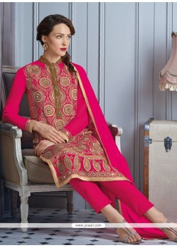 Elegant Resham Work Hot Pink Georgette Churidar Designer Suit