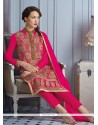 Elegant Resham Work Hot Pink Georgette Churidar Designer Suit